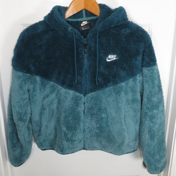 Nike Jackets & Blazers - Nike Wind Runner Sherpa Fleece Hooded Jacket Blue/Green Size Medium BV5468-347